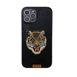 3D Embroidery Tiger Head Aesthetic Leather Texture Case for iPhone 13 12 11 Pro Max