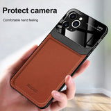PU Leather Mirror Tempered Glass Lens Protection Case for iPhone 12 Series