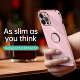 Square Plating Frame Soft Silicone Ring Stand Holder Phone Case For iPhone 12 11 Series