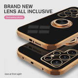 Plating Gold Frame Car Magnetic Holder Ring Soft Silicone Shockproof Case For Samsung Galaxy S22 Ultra S22 Plus