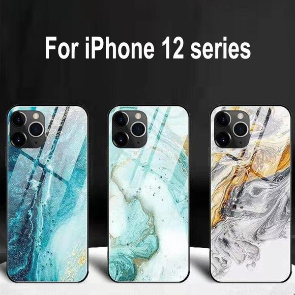 Luxury Marble Glass Silicone Phone Case for iPhone 12 Series