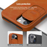 Slide Camera Lens Protector Vintage Qin Flip Wallet PU Leather Case For iPhone 13 Series