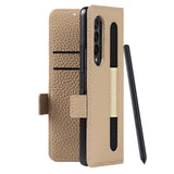 Genuine Leather Wallet Card Case With S Pen Slot For Samsung Galaxy Z Fold 3