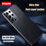 Luxury Plating Genuine Leather With Camera Protection Cover For Samsung Galaxy S22 S21 Plus Ultra