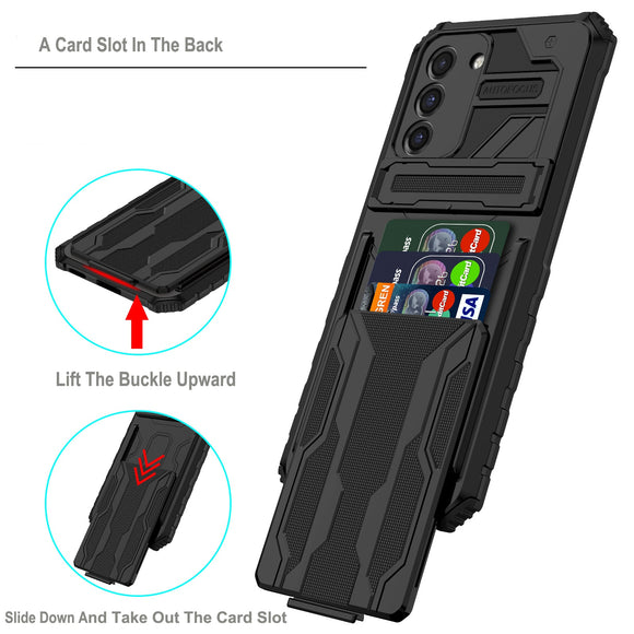 Hybrid Armor Card Slot Stand Holder Case for Samsung Galaxy S22 S21 Series