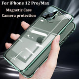 Double Sided Glass Magnetic Metal Phone Case With Camera Lens Protection for iPhone 12 11 Pro Max