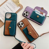 Luxury Wallet Shockproof Card Holder Strap Leather Case for iPhone 13 12 11 Pro Max Mini