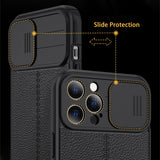 Slide Camera Lens Protector Luxury Soft Leather Texture Shockproof Case For iPhone 14 13 12 11 Series