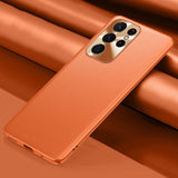 Metal Camera Protection PU Leather Texture Case for Samsung Galaxy S22 S21 Ultra Plus