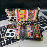 Bohemian Ethnic Style Pattern Geometric Flower Square Case For iPhone 14 13 12 series