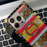 Bohemian Ethnic Style Pattern Geometric Flower Square Case For iPhone 14 13 12 series