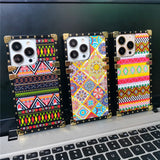 Bohemian Ethnic Style Pattern Geometric Flower Square Case For iPhone 14 13 12 series