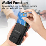 Carbon Fiber Leather Wallet Card Holder Case With Folding Bracket for iPhone 15 14 13 12 series