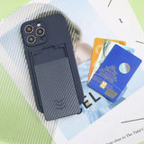 Carbon Fiber Solid Color Card Slots Shockproof Case With Camera Protection For iPhone 15 14 13 series