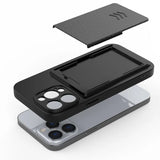 Carbon Fiber Solid Color Card Slots Shockproof Case With Camera Protection For iPhone 15 14 13 series