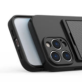 Carbon Fiber Solid Color Card Slots Shockproof Case With Camera Protection For iPhone 15 14 13 series