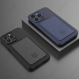 Carbon Fiber Solid Color Card Slots Shockproof Case With Camera Protection For iPhone 15 14 13 series