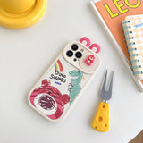 Cartoon 3D Dino Sounds Sliding Window Case for IPhone 14 13 12 series