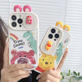 Cartoon 3D Dino Sounds Sliding Window Case for IPhone 14 13 12 series