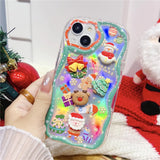 Cartoon 3D Santa Claus Elk Snowman Christmas Tree Phone Case For iPhone 15 14 13 12 Series