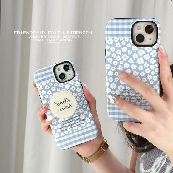 Cartoon Blue Background Daisy Bracket Shockproof Drop Resistant Case For iPhone 14 13 12 series