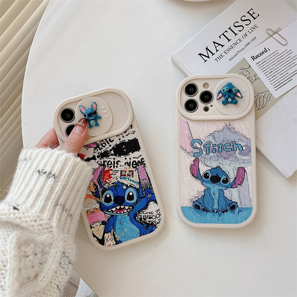 Cartoon Stitch with Sliding Lens Protection Case for iPhone 14 13 12 series