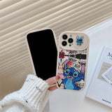 Cartoon Stitch with Sliding Lens Protection Case for iPhone 14 13 12 series