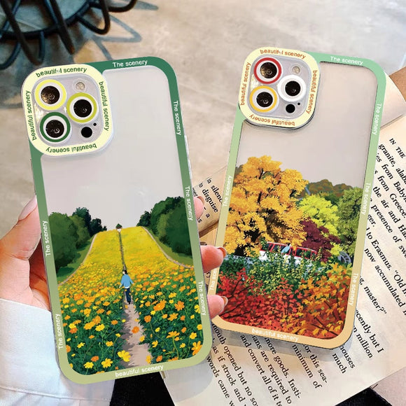 Cartoon Idyllic Scenery Shockproof Soft Cases For iPhone 14 13 12 series
