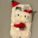 Cartoon Plush Christmas Kitty Soft Case For iPhone 15 14 13 12 series