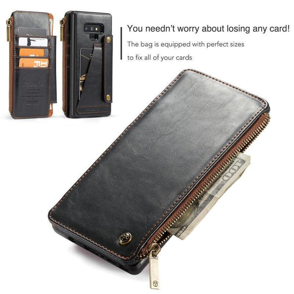 Leather wallet case For Galaxy Note 9 8 S9 Plus with Zipper slots & Cards