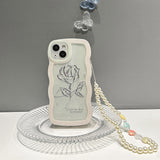 Transparent Floral Rose Soft Case With Beads Lanyard For iPhone 14 13 12 series