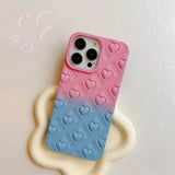 Color Contrast 3D Love Heart Skin Feel Gradient Shockproof Silicone Soft Case for iPhone 14 13 12 series