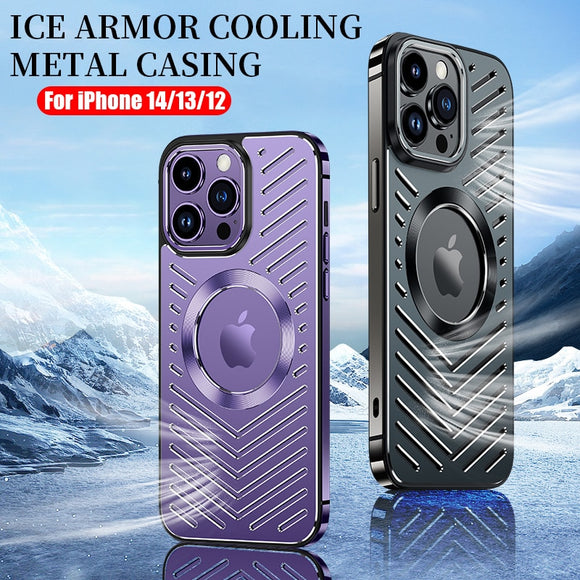 Cooling Armor Magnetic Wireless Charging Stainless Steel Frame Case For iPhone 14 13 12 series