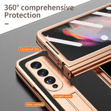 Tempered Glass Kickstand Leather Case For Samsung Z Fold 3