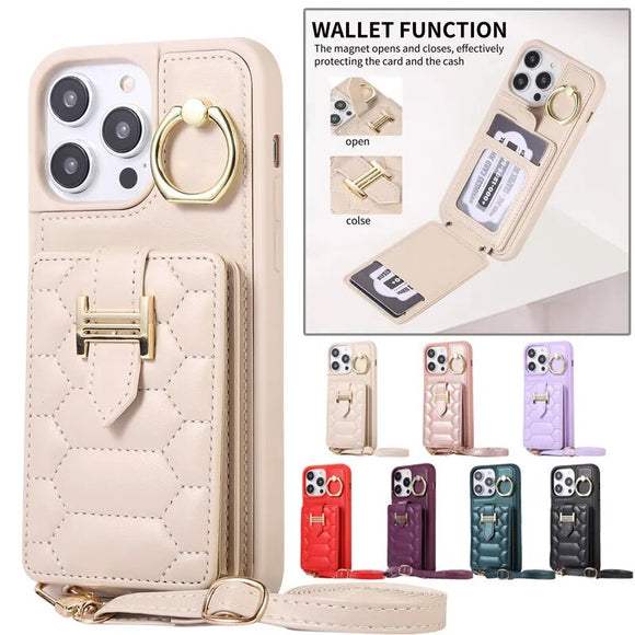 Crossbody Lanyard Flip Leather Wallet Card Slots Case For iPhone 15 14 13 12 series