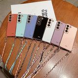 Crossbody Lanyard Solid Color Soft Plating Case For Samsung Galaxy S23 S22 S21 series