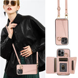 Crossbody Leather Wallet Card Slots Lanyard Strap Mirror Ring Holder Case for iPhone 14 13 12 series