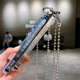 Crossbody Metal Chain Necklace Lanyard Glitter Cartoon Bear Ears Case For iPhone 14 13 12 series