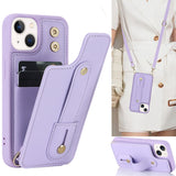 Crossbody Lanyard Wristband Leather Wallet Case for iPhone 14 13 12 series