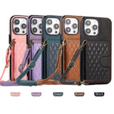 Crossbody Wallet Lanyard Strap Leather Case for iPhone 14 13 12 series