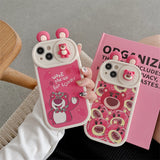 Cue Pink Bear Cartoon Cases With Wake Me For Food Slogan For iPhone 14 13 12 series