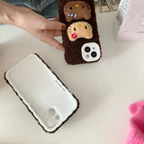 Cute 3D Fur Cat Plush Case With Lanyard For iPhone 15 14 13 12 series