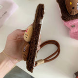 Cute 3D Fur Cat Plush Case With Lanyard For iPhone 15 14 13 12 series