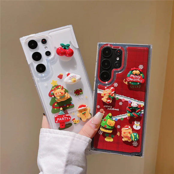 Cute 3D Christmas Transparent Shockproof Bumper Case For Samsung Galaxy S23 S22 Series
