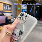 Cute 3D Bear Colored Bead Glitter Stand Holder Soft Case For iPhone 14 13 12 series