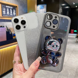 Cute 3D Bear Colored Bead Glitter Stand Holder Soft Case For iPhone 14 13 12 series