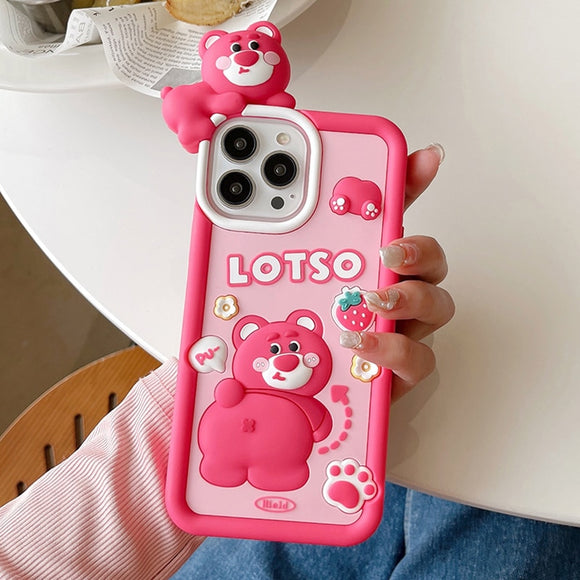 Cute 3D Cartoon Toy Story Lotso Silicone Case for iPhone 14 13 12 series