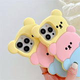 Cute Cartoon Bear Soft Silicone Case with Keychain for iPhone 14 13 12 series