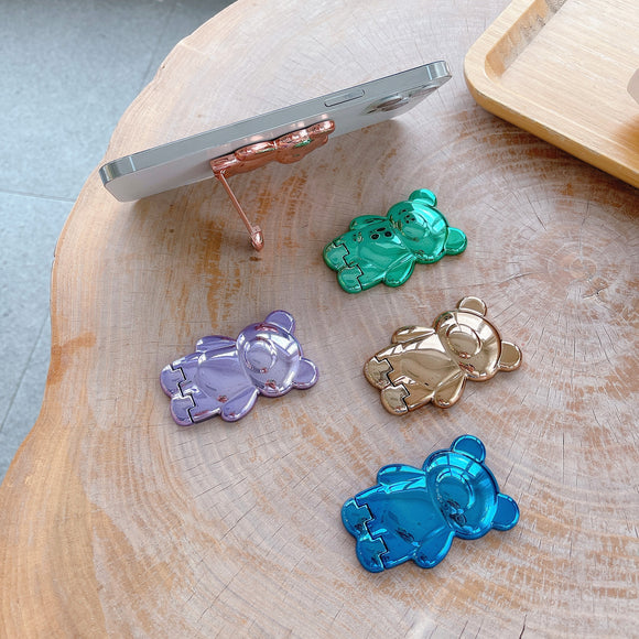 Cute Electroplated Bear Pattern Stand Finger Ring Bracket for iPhone Samsung Huawei Xiaomi