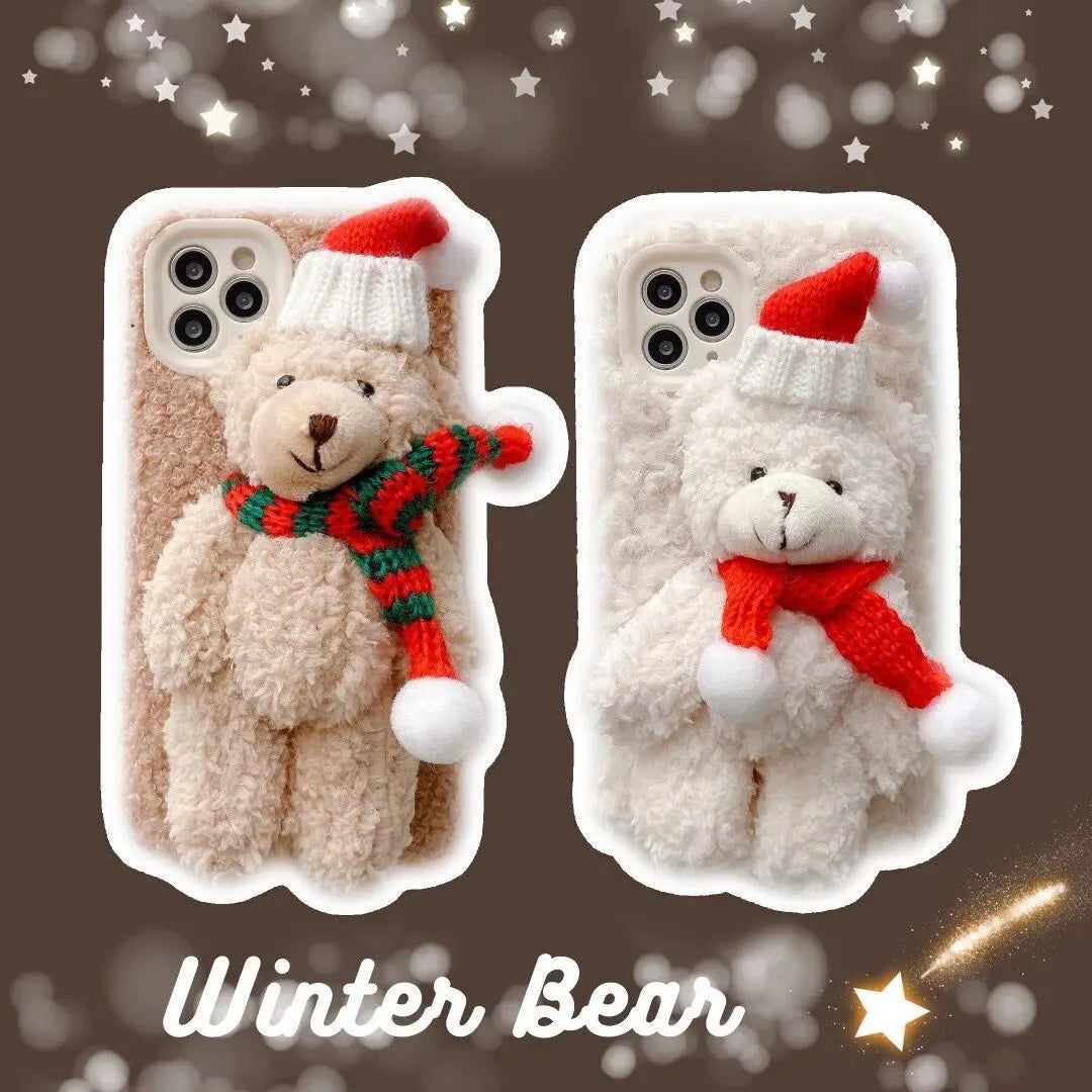 Cute Plush Christmas Bear Lens Protection Phone Case For iPhone 15 14 –  Bestie Phone